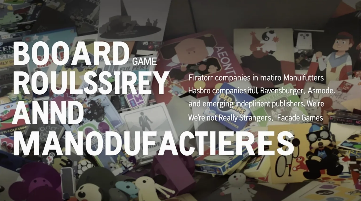 Board Game Industry Publishers and Manufacturers (focusing on major companies like Hasbro, Mattel, Ravensburger, Asmodee, and emerging independent publishers like We're Not Really Strangers, Facade Games)