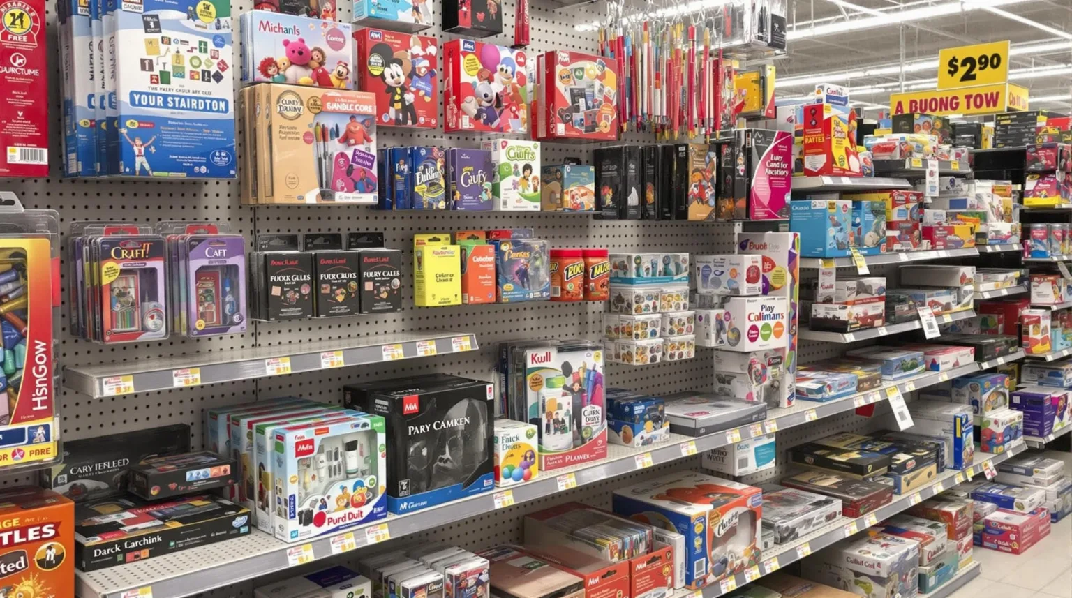 Retail inventory and product selection at Michaels for board game accessories and craft supplies