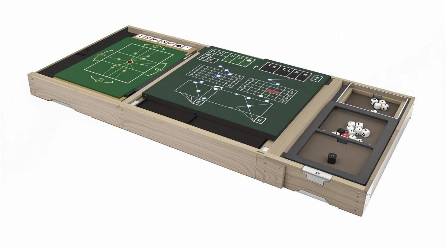 Board Game Equipment Design - Folding Sets with Dice Components and Storage Features
