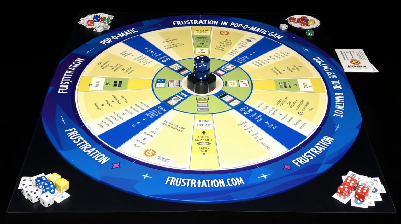 Board game setup and rules for Frustration (Pop-O-Matic dice rolling game)