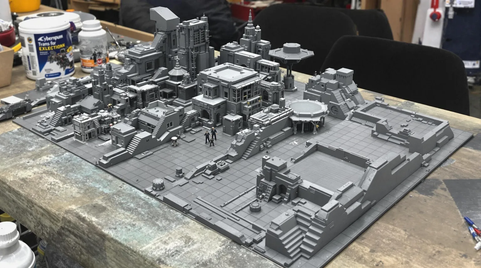Cyberpunk board game terrain and accessories manufacture, storage, and maintenance