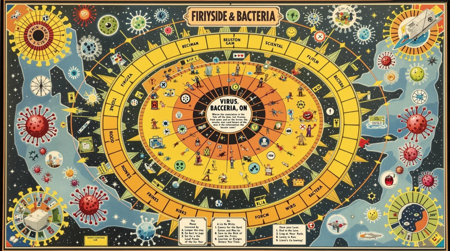 Discover the Classic Red Board Game Featuring Viruses and Bacteria Educational science board game: virus and bacteria themed game from late 20th century focusing on disease spread and containment