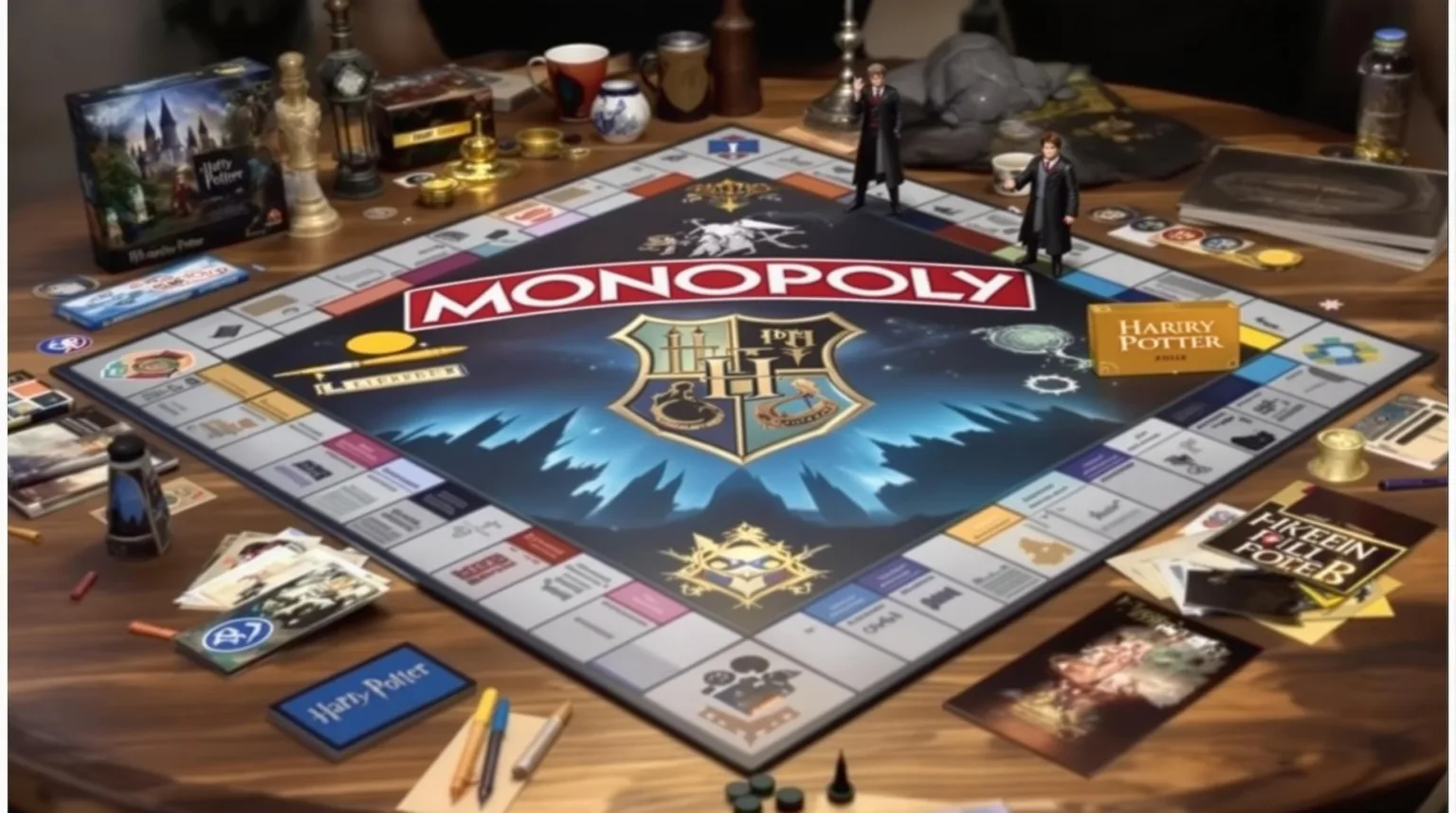 Harry Potter-themed Monopoly board game design and components
