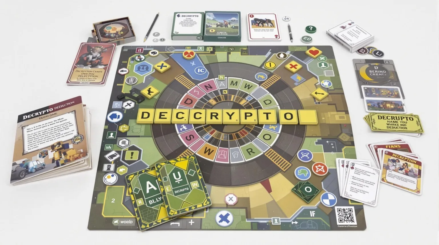 Board game components and rules: Decrypto (team-based word deduction game)