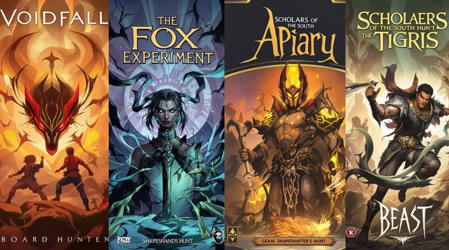 Board game industry new releases and trends in early 2024, specifically covering titles like Voidfall, The Fox Experiment, Apiary, Scholars of the South Tigris, and Beast: Shapeshifter's Hunt