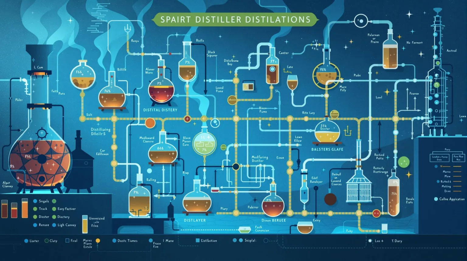 Board game mechanics of spirit distillation and distillery business management in Distilled board game